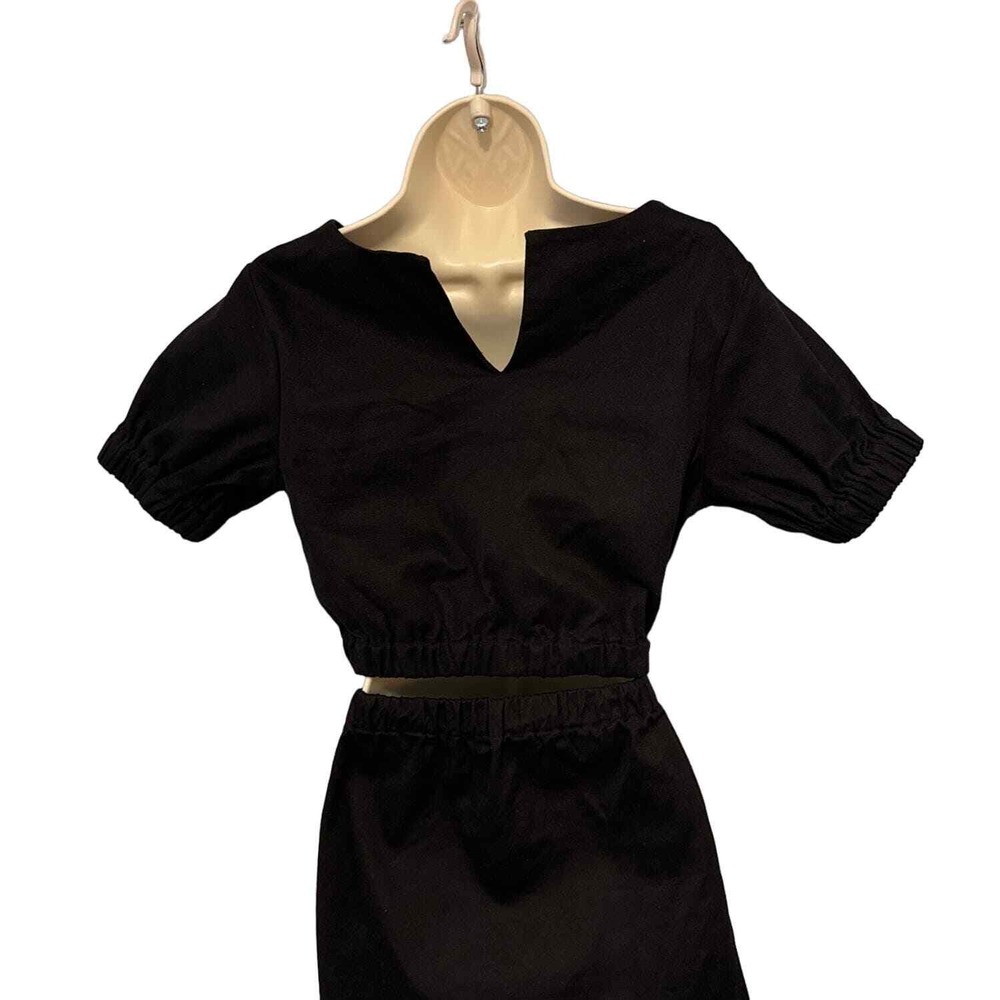 Line and Dot Black Two Piece Set‎ Crop Top and Midi Skirt Small LD4378B - Picture 3 of 15